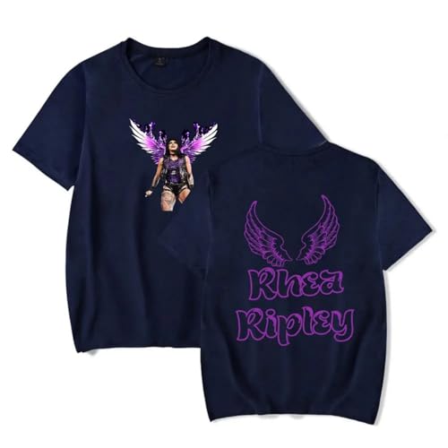 Rhea Ripley 2025 Camiseta Algodón Retro Harajuku Manga Corta Unisex Moda Camiseta Informal Hombre/Mujer Top-Navy||l