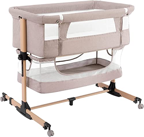 Baby Crib,3 In 1 Baby Bassinet Bedside Crib Adjustable Portable Bed For Infant,Co Sleeper Bassinet Baby Newborn Must Have Bed,Light Beige #TOP5