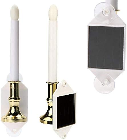 ESTIQ Flameless Candles Light, Solar Power Candle Wall Lamp for Outdoor Wall Window Fence Decor Window Wall Lamp Romantic Night Light Wall Lamp with Suction Cups,2pcs