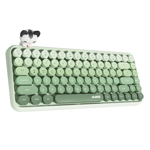 Hoopond X AJAZZ 308i Teclado inalámbrico Bluetooth, mini y compacto de 84 teclas con diseño de gato magnético, teclas redondas retro de ABS, panel mate, ergonómico para PC y portátiles-Verde