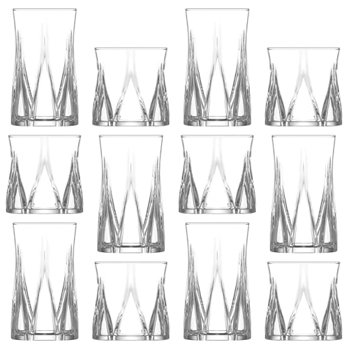 LAV 300ml/380ml Zoey Ensemble de Verres - 12pc Grand Lavable au Lave-vaisselle Verre Eau Gin Jus Cocktail Boire Highball Gobelets Verrerie Ensemble