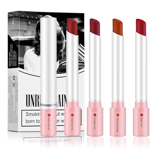 XTJXTJ 4 Colors Mini Tube Matte Velvet Lipstick For Women Red Moisturizer Lip Tint Stain Lightweight Hydrating Formula Vegan Beauty Long Lasting 24 Hours Waterproof Non-Sticky Lip Makeup