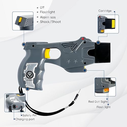 Lingrosered Heavy Duty Stun Gun with LED Flashlight, 16 Foot Range, 1.80 µC Painful， Rechargeable Self Defence Stun Gun for Man and for Woman, Safety Switch, Holster Included - Design Patent Pending - Thumbnail 2
