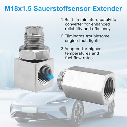 Lambdasonde Adapter M18x1,5mm, Auto O2 Sauerstoffsensor Extender, Edelstahl 90° Lambdasonde Eliminator, Universal Oxygen Sensor Extender Spacer für Auto/LKW Katalysator CEL Fix
