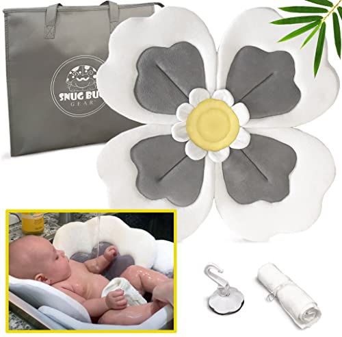 Organic Baby Bath Flower For Infants -Warm & Cozy Bamboo Flower Bath Baby will love -Blooming Baby Bath Flower Fits Bathtub Sink Tub -Supports Newborns- Lotus Flower Baby Bath Mat & Travel Bag 0-2yrs+