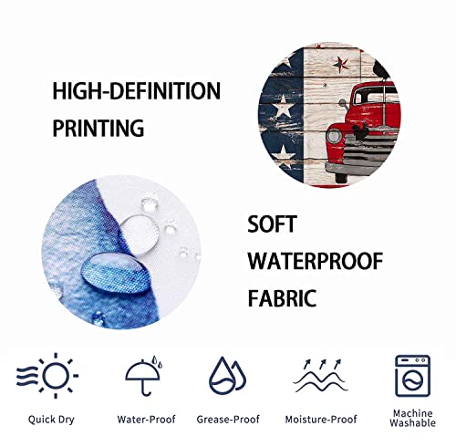 Dia Magico 4Pcs American Flag Red Truck Shower Curtain Set, Vintage Antique Car Rooster Farm Animal Independence Day 4Th Of July Patriotic Country Rustic Farmhouse Bathroom Decor, Non-Slip Bath Mat #TOP6