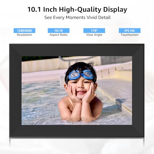 Image of Frameo WiFi Digital Photo Frame with 10.1 inch IPS Touchscreen, upload images to 32GB smart digital photo frame via Frameo APP, Rotate and Copy