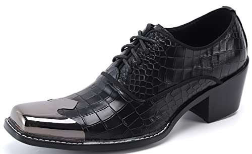 Santimon Men's Dress Oxford Snake Print Patent Metal Toe Two Tone Formal Shoes