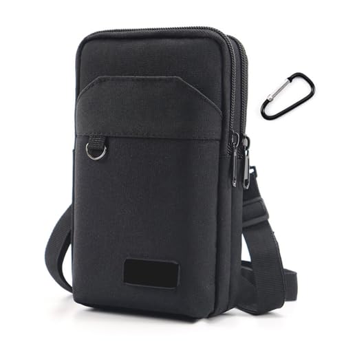 Bolsa tiracolo para celular, bolsa de viagem para celular, bolsa de cinto Oxford, bolsa de ombro com mosquetão alça de ombro ajustável, Preto