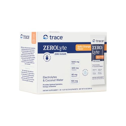 Trace Minerals ZeroLyte - Sodium & Electrolyte Replenishment - Energy & Hydration Support Drink Powder - Nerve & Muscle Function Support - Salty Orange, 30 Packets (30 Servings) -  TRMS07866