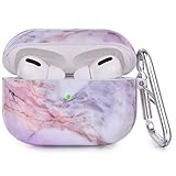 Airpods Pro Cases - CAGOS Cute Marble Airpods Accessories Protective Hard Carrying Case Cover Portable & Shockproof Women Girls Men with Keychain/Strap for Apple Airpods 3 Charging Case -Lavender