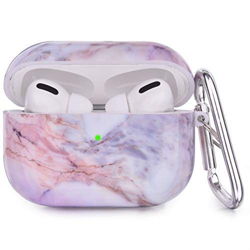 CAGOS Compatible with Airpods Pro Cases, Cute Marble Protective Hard Case Cover Shockproof for Women Girls Men with Keychain for Apple Airpods 3 Charging Case (Light Purple)