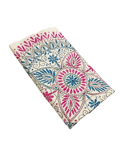 Image of SHRISTI CLOTHINGS Women's Hand Embroidered Cotton Silk Kantha Stitch Saree with Blouse Piece (SB4200924 OFFWHITED92)