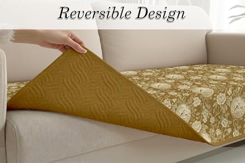 Image of Cloth Fusion Quilted Sofa Cover Seat Mat 2 Seater Chaise, Floral Toile | Reversible Jaipuri Print, 150 cm, Seat Cover Only, Decorative Tassel Edging With A Spare, Easy Tuck-In Hold, Not Anti-Slip
