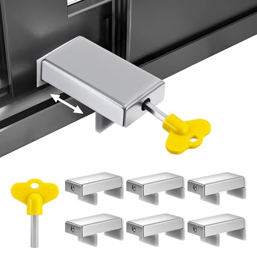 HJZHII 6pcs Window Locks, Adjustable 0.47in to 2in Sliding Window Lock with Safety Key Wrench for Terrace, Bedroom, Home and Office Vertical and Horizontal Sliding Windows and Doors