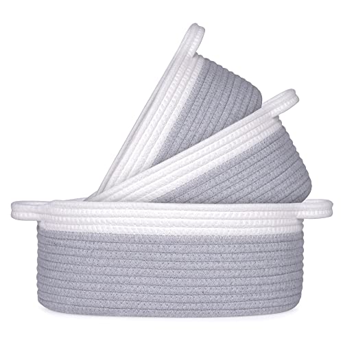 Sablank - Cestas almacenaje 100% cuerda algodon - Cestas organizadoras baño, Cocina, Dormitorio - Cestas almacenaje bebe - Cajas de almacenaje decorativas - Set 3 cestas toallas, maquillaje, juguetes.