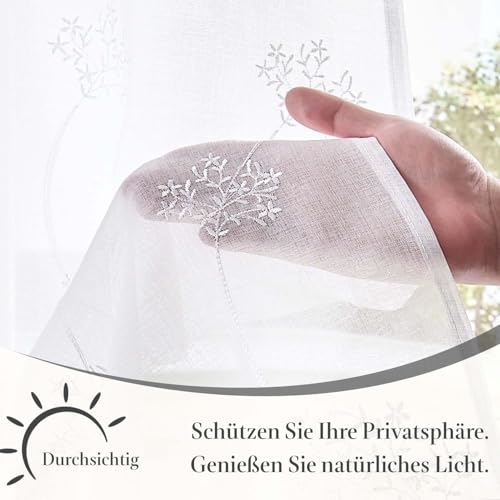TOPICK Scheibengardine Bistrogardine 2er Set Gardinenschals H115xB90 Weiß – Ansicht 6