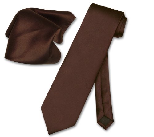 Vesuvio Napoli Solid CHOCOLATE BROWN NeckTie & Handkerchief Men's Neck Tie Set