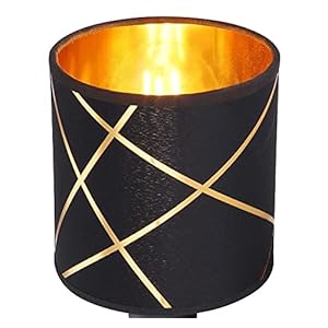 Abat-jour rond rétro vintage – Couleur : noir / doré – Abat-jour en textile de rechange – Lampe de table suspendue E27 – Diamètre (motif noir/doré – Diamètre : 13 cm)