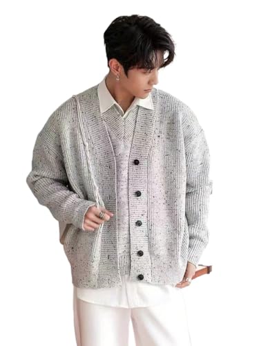 men's pullover sweaters 2pcs/Set Plain Button-Up Cardigan Sweater