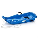 Schlitten Twister mit Bremsen aus Kunststoff 80x39x15 cm - Kinderrodel Blau mit Antirutsch-Sitz, leicht lenkbar, bis 50 kg belastbar, sicherer Bob ab 3 Jahren