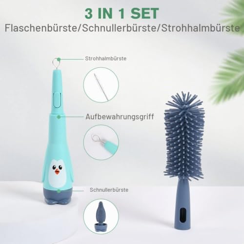 Vicloon Baby Flaschenbürste Set, 3 in 1 Silikon Babyflaschenbürste für Babyflaschenbürste und Sauger, BPA-frei… – Ansicht 4
