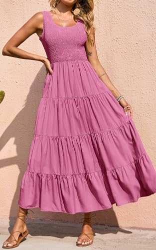 Image of PRETTYGARDEN Women's 2026 Casual Loose Plain Maxi Sundress Smocked Tank Dress Sleeveless Summer Beach Tiered Long Dresses