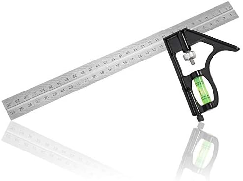 RosewineC Combination Square,Set Square Stainless Steel Ruler 12-Inch/300mm Right Angle Ruler Multifunctional Adjustable Carpentry 45/90 Degree with Bubble Level Measuring Tool