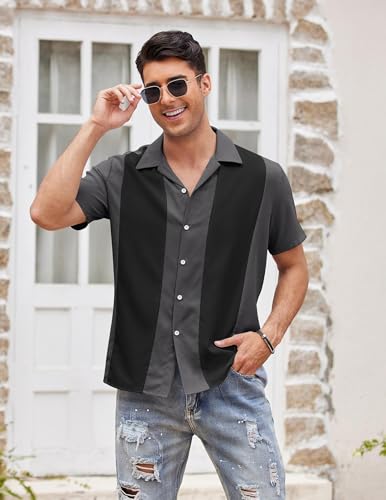 Image of COOFANDY Men's Vintage Bowling Shirt Short Sleeve Button Down Summer Cuba Beach Shirts