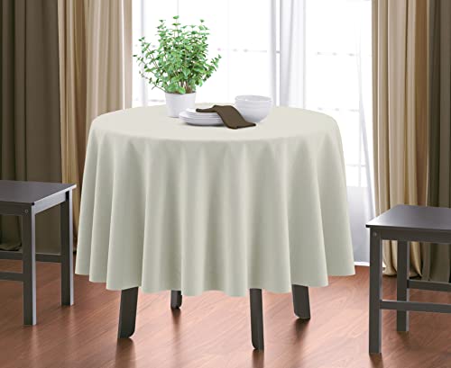Image of HOME COLORS.IN Plain Solid Cotton 4 Seater Round Table Cover - Durable - Machine Washable - Every Day use Dining Table Cloth - 60 x 60 Inch - Cream