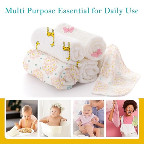 Image of Muslin Washcloths - 6 Layers Natural Cotton Baby Face Towel Soft & Breathable Reusable Wipes - Shower Gift for Registry - 11.5x11.5 Inch - Set of 5