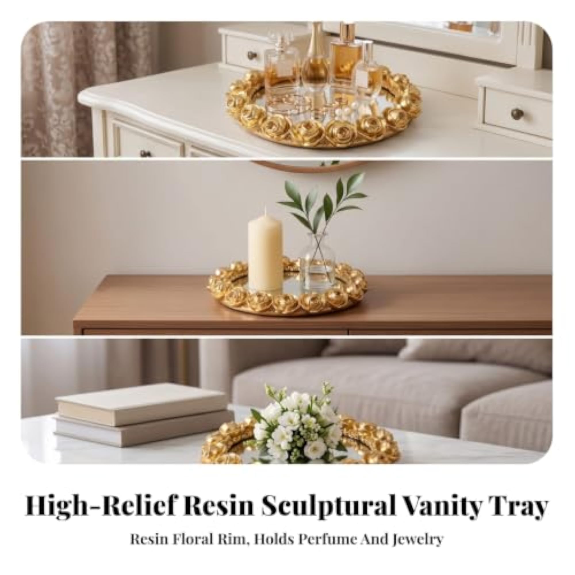 Ornate Mirrored Tray with Rose Border