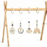 4 Stück Kinderwagenkette Junge Mädchen, Toyoget Spielebogen Babies Holz Spielbogen Anhänger (Regenbogen Kaninchen) für Baby Gym Spielzeug Babygymnastik Aktiv Spielzeug Shower Geschenk-Glatt & Niedlich