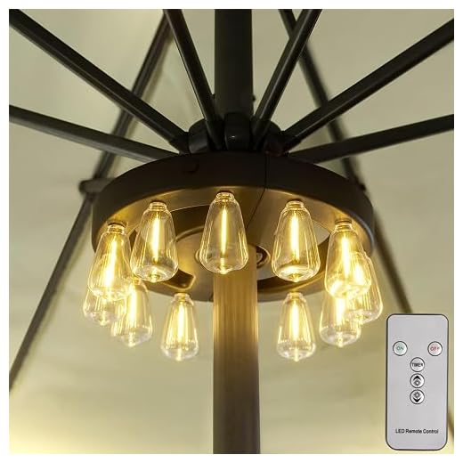 Umbrella Lights, Patio Umbrella Lights Battery Operated with Remote Control, Outdoor Umbrella Pole Light with 12 Warm White 3 Brightness Modes ST38 LED Bulbs, for Backyard Umbrella or Camping
