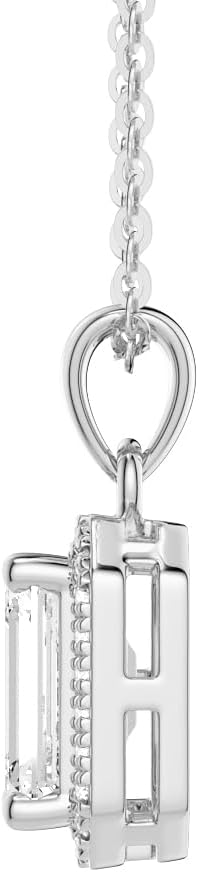 MSBLUE® 2ct Halo Emerald-Cut Moissanite Pendant Necklace, 18+2 inch, Sterling Silver with 14K White Gold Vermeil, Rhodium Finish - Image 2