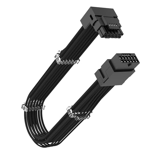 Akasa 90 Degree 12VHPWR Cable 12+4 Pin to 12+4 Pin Male to Female, 16AWG, 30cm (Black), Maximum 600W, ATX 3.0 PSU, Compatible with RTX 4090 4080 4070Ti 3090Ti Graphics Card, AK-CBPW32-30BK