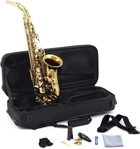 Image of BetterSax Classic Alto Saxophone - Professional-Grade Instrument with Dark Gold Lacquer Finish - Complete Kit for Beginners and Pros - Includes Mouthpiece, Neckstrap, and Durable Case