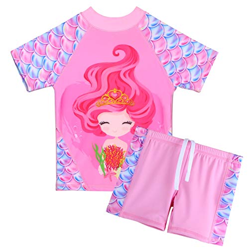 TFJH E Girls Short Sleeve Swimsuit Two Piece Swimwear UPF 50+ UV 3-12 Years
