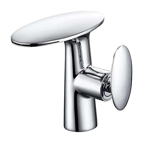 HOFMSX Grifo de Lavabo de baño Moderno de latón - Elegante Grifo Mezclador Monomando con Agua fría y Caliente, Acabado Cromado, Elegante diseño de Cascada para Lavabo