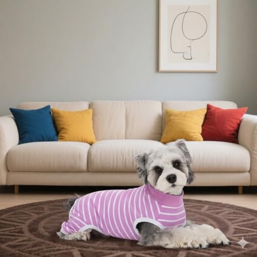 Image of Dog Surgery Recovery Suits, Sleeveless Dog Recovery Suit Female, E-Collar & Cone Alternative Surgical Suit for Small and Medium Dogs After Surgery, Striped Dog Onesie Pajamas