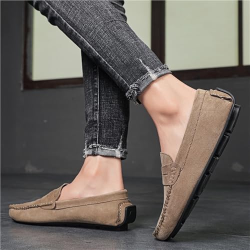 Loafers for Men Genuine Leather Round Toe Suede Vamp Loafer Lightweight Anti-Slip Flat Heel Wedding Slip-on4