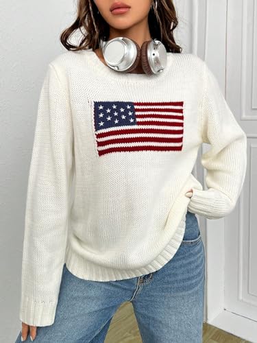 GORGLITTER Women's American Flag Fall Sweaters 2025 Oversized Long Sleeve Knit Graphic Pullover Top3