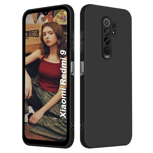 ISOI - Funda para Xiaomi Redmi 9, Carcasa Silicona líquida Suave, Protección de Cuerpo Completo Ultra Delgada a Prueba de Golpes - Negro