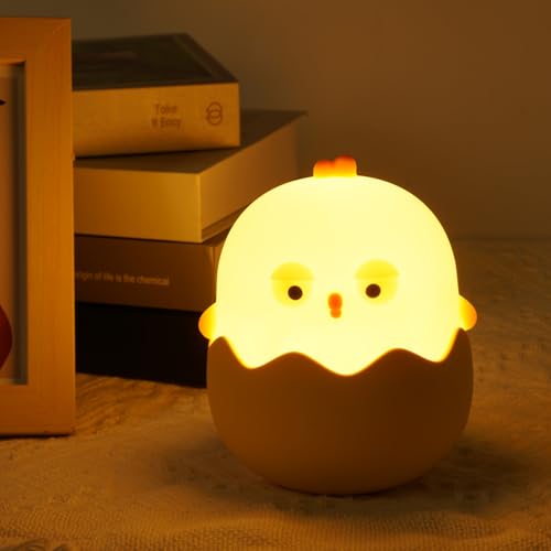 URAQT Luz Nocturna Infantil, Pollito Luz Nocturna Infantil de Silicona, Luz Nocturna Infantil con Función de Táctil, Kawaii Chicken USB Recargable para Habitación Infantil, Salón y Dormitorio