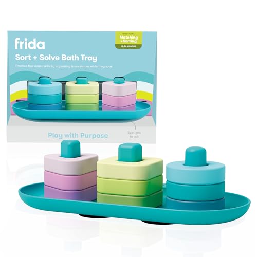Image of Frida Baby Sort + Solve Bath Puzzle Bath Toy, Matching + Sorting Bath Toys for Toddlers, Play with Purpose, Develop Fine Motor Skills, Sequencing, Problem Solving, Count, Learn Shapes & Colors