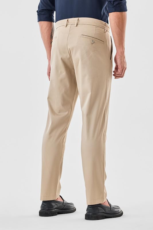 Image of SNITCH Men Chinos | Slim Fit Mid Rise Solid Pattern | Cotton Blend with Medium Stretch & Smooth Texture | Button & Zip Closure for Casual & Street Wear