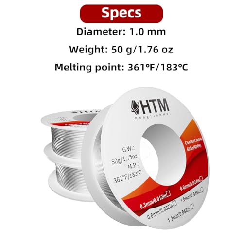 HengTianMei 60/40 Tin Lead Electronic Rosin Core Solder Wire, for Soldering Electronic Components (1.0mm/50g)