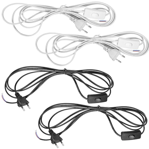 4 Stücke Kabel mit Schalter, 3m Anschlusskabel mit Stecker, Lampenkabel mit Schalter Kabel mit Schalter und Stecker für Lampen Tischlampen Stehlampen(Weiß+Schwarz)