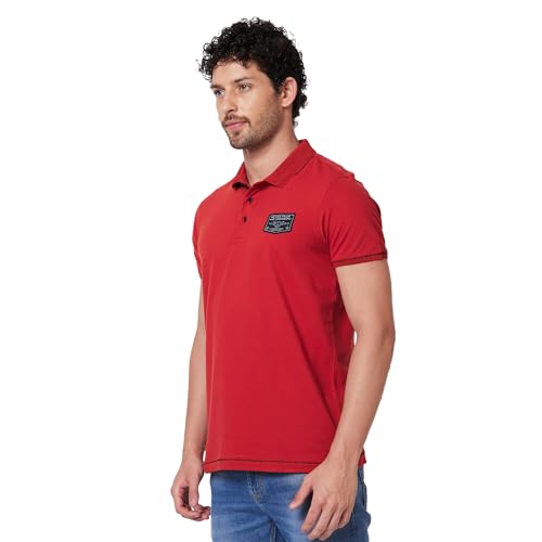 Image of Spykar Men's Slim Fit Polo Neck Half Sleeve Solid Casual T-Shirt
