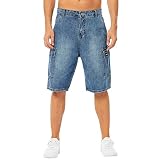 LONGBIDA Men's Loose Fit Denim Cargo Shorts with Multi Pockets(Blue,38)